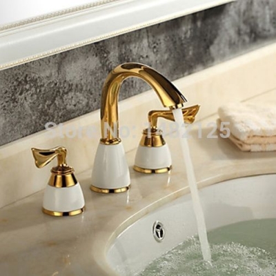 luxury golden 8 inch wide spread bathroom faucet torneira [basin-faucet-122]