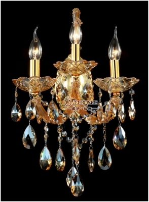 maria theresa crystal wall sconces light fixture with 3 lights amber color