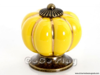 new yellow pumpkin hand painted kitchen cupboard cabinet wardrobe drawer ceramic porcelain pull handle knob [Door knobs|pulls-2870]