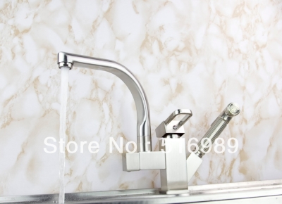 nickel brushed deck mount swivel spout kitchen sink faucet pull out spray mixer tap mak73