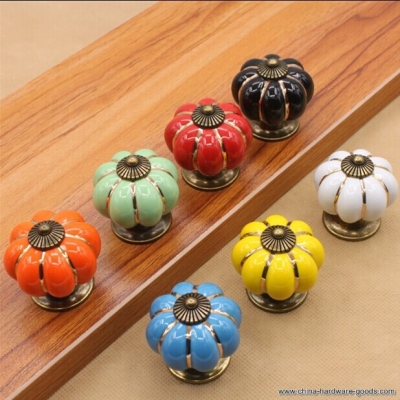 seven colour pumpkin type knob red blue ceramic drawer knob pull handle white black kichen cabinet handle knob furniture knobs