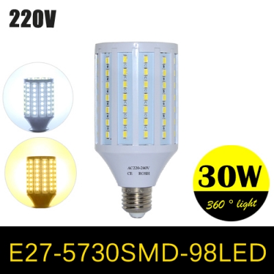 super power led lamps high lumen 5730 smd corn bulb e27 30w 98leds pendant lights chandelier ac 220v 240v ceiling light 1pcs/lot [5730-high-power-series-922]
