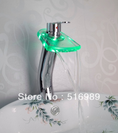 temperature led chrome brass bathroom sink basin faucet single handle mixer tap leaf11 [led-faucet-5568]