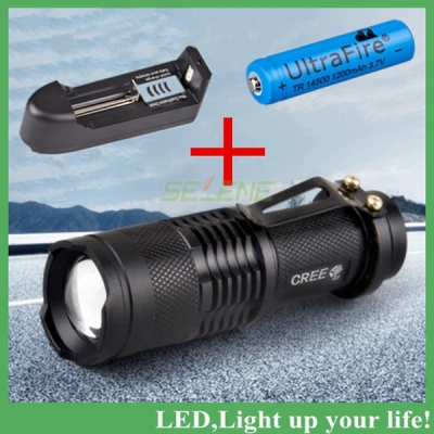 ultrafire cree q5 lanterna led tactical flashlight portable mini torch zoomable waterproof bicycle lamp+1*14500battery+charger