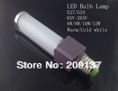 warm white/cold white whole led pl lamp g24 e27 led 6w 10w 12w warranty 2 years ce rohs 10pcs/lot---- [led-corn-light-5306]