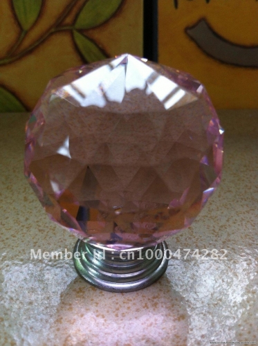 ( $10 off per $100) 50pcs/lot 40mm pink crystal glass chrome furniture handle knobs base