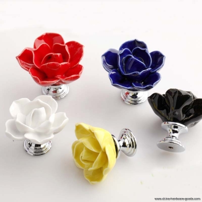10pcs colorful lotus handles cabinet ceramic knobs flower knobs and handles dresser kitchen granite closet hardware