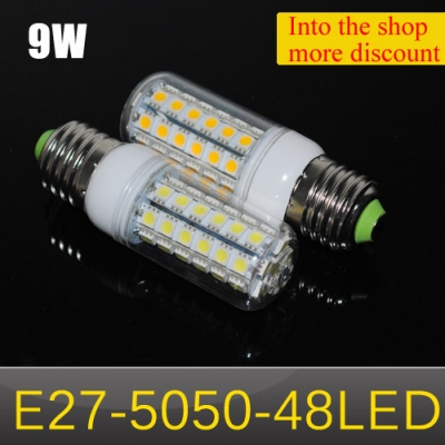 2014 new led lamps e27 9w smd 5050 48leds light ultra brightness chip 5050smd 220v 240v corn led bulbs 4pcs/lot [5050-chip-series-799]
