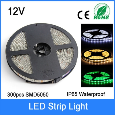2015 est led lighting strip 5m/lot rgb 5050smd led light strip tape ip65 waterproof 300 leds dc 12v 5050 rgb led