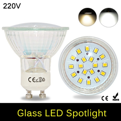2015 new gu10 220v led spotlight 2835 smd 18leds glass lamp body gu 10 5w spot light led bulb downlight lighting 1pcs/lot
