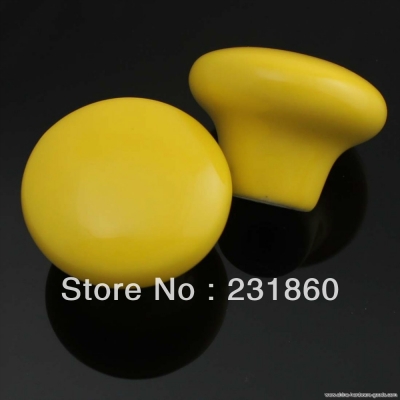 4 x yellow round ceramic door knobs cabinets drawer kitchen cupboard pull handle [Door knobs|pulls-2492]