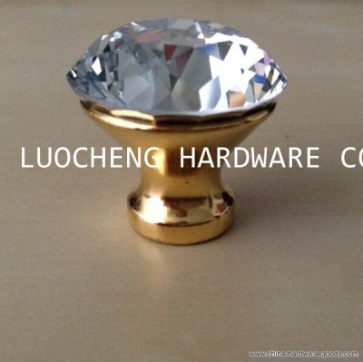50pcs/ lot 30mm clear diamond glass knob crystal knob cabinet knobs on gold base [Door knobs|pulls-943]