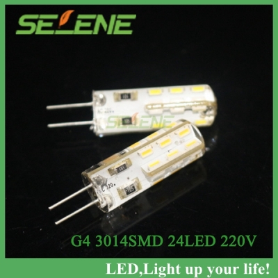 5pcs/lot g4 led 220v 24 leds 3014 chip silicon lamp crystal corn light 3w bulb lighting 220v [g4-lamp-3485]