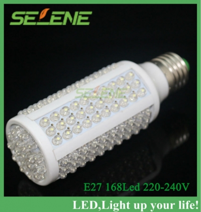 6ps/lot new ultra bright worldwide e27 220v-240v 15w 168 led corn light bulb lamp 360 degree [smd3528-2835-8634]