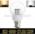 ball bulb light pvc b22 27 smd 5050 220v led lamps 360 beam angle white or warm white led lamps zm00389/zm00340