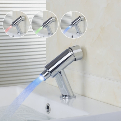 contemporary led spout chrome basin faucets deck mounted tap mixer single lever bathroom sink faucet 8035 [led-faucet-5457]