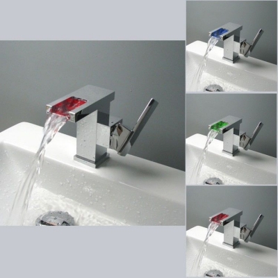 copper sink led light color temperature sensor waterfall bathroom square faucet basin mixer water tap torneira banheiro grifos [deck-mounted-basin-faucets-2903]