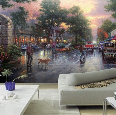 custom any size 3d wall mural wallpapers for living room,modern fashion city street oil painting handsome knight wall paper [3d-large-murals-wallpaper-715]
