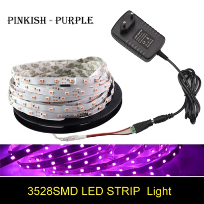 dc 12v 5m/roll 3528 smd non waterproof pink 300 led flexible strip string light ribbon tape lamp + 2a power supply adapter [3528-smd-series-648]