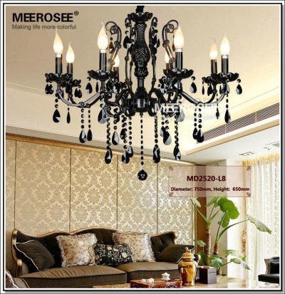 ! french style crystal chandelier lighting fixture 8 lights vintage black wrought iron chandelier suspension hanging light [wrought-iron-chandeliers-10064]