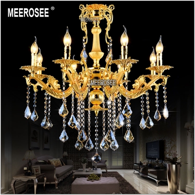 gold crystal chandelier lighting fixture 8 arms classic metal chandelier crystal lustre hanging lamp for foyer md8676 l8