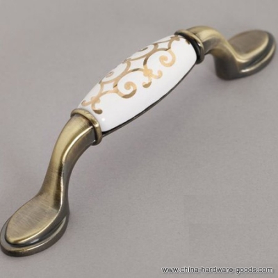 golden flower ceramic antique brozne funiture handle small long shaped modern knob european rural style cabinet pull