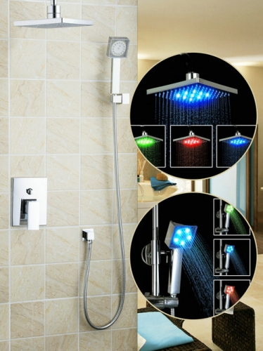hello led light 8" brass chrome bathroom cold bathtub handheld shower set torneira wall mount 57709a sink tap mixer faucet