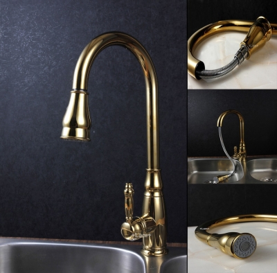 kitchen mixer golden brass kitchen faucet pull out sink deck mounted water tap torneira cozinha robinet cuisine [pull-out-kitchen-faucets-8130]