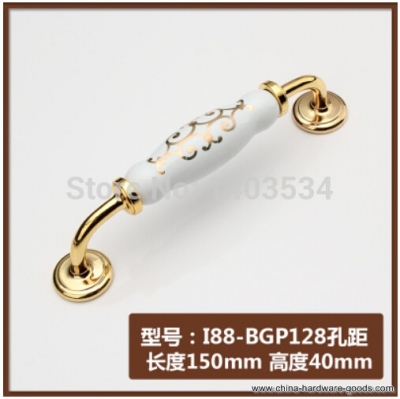 length 150mm hole c:c:128mm zinc alloy ceramic cabinet handle drawer pulls golden flower print [Door knobs|pulls-2546]