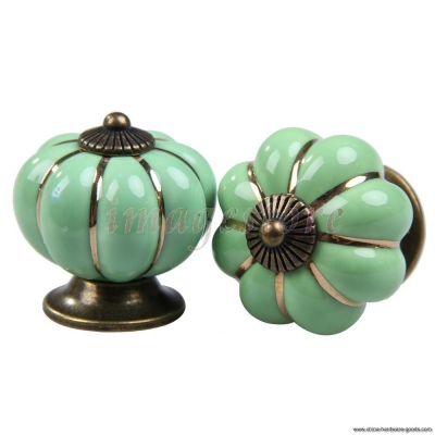 lufy 1 pair green pumpkin knobs ceramic door drawer cupboard pull handles 40mm