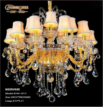 magnificent big crystal chandelier light glass lustre lighting gold with fabric lampshade chandeliers of living md8344-l10+5