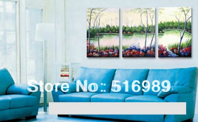 modern 3 pcs huge wall green on canvas decorative oil painting art bree100 [painting-7714]