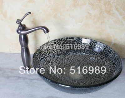 round oil rubed bronze faucet bathroom basin faucet with pop up drain glass lavatory basin set [glass-lavatory-basin-faucet-set-3777]