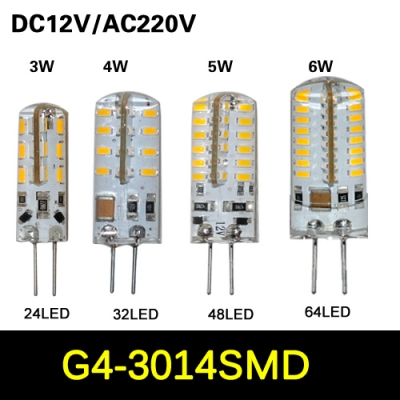 smd 3014 g4 3w 4w 5w 6w led crystal lamp light dc 12v / ac 220v silicone body led bulb chandelier 24led,32led,48led,64leds10pcs [g4-base-type-series-3366]