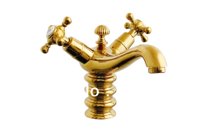 solid brass copper gold plating gilding dual handles bahtroom sink luxury basin faucet mixer water tap torneira [deck-mounted-basin-faucets-2969]