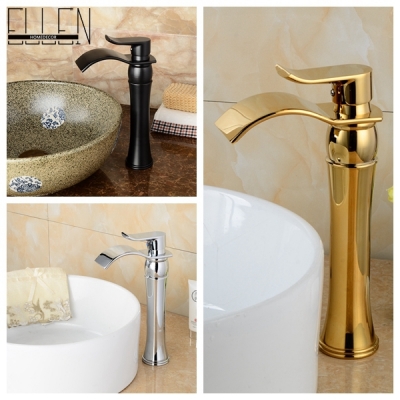 tall bathroom waterfall wash basin faucet chrome oil rubbed bronze gold finish sink tap bend spout mixer [led-amp-waterfall-faucet-6378]