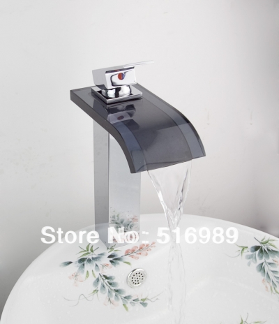 tall black glass bathroom basin faucet brass waterfall tap tree262 [glass-faucet-3695]