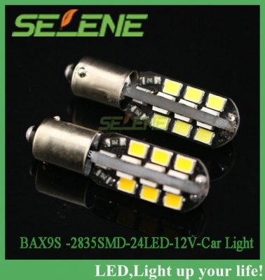 100pcs/lot whole bax9s 24led 2835 smd led reading and turn light white/warm white light bulb for car dc 12v 2w signal light