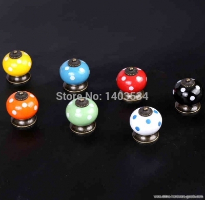 10pcs vintage dot round ceramics drawer knob cabinet pull handle cupboard bedroom door new + gift [Door knobs|pulls-1407]
