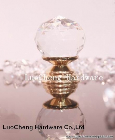 20pcs/lot clear cut crystal cabinet knob with k-gold finish brass base