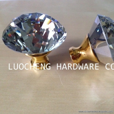 50pcs/ lot 50mm clear diamond glass knob door knob furniture handle crystal knob cabinet knobs on gold base