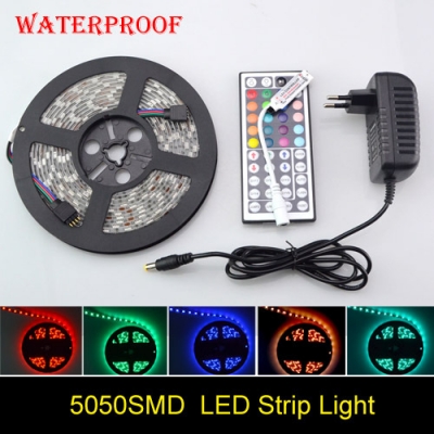5m 5050 smd ip65 waterproof rgb 300 led flexible strip string light ribbon tape lamp + 44 key ir remote controller+ 3a power