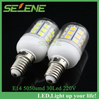 5pcs/lot e14 smd 5050 smd 30led warm white/white 220v 5w led lamp led corn light corn bulb light , drop [smd5050-8679]