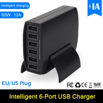 5v 12a intelligent 6 port usb charger with power ia technology portable usb wall charger home travel ac adapter for iphone ipad [usb-chargers-8939]