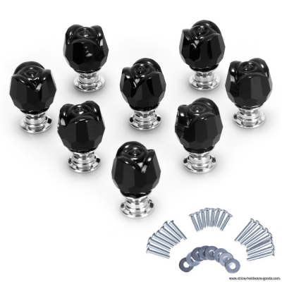 8pcs 22mm beautiful black flower crystal dress drawer handles kitchen door knobs pulls furniture hardware wardrobe