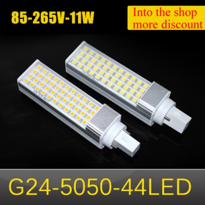 aluminum horizontal plug light led g24 smd 5050 11w ac85v 110v 220v 265v led corn bulb lamp, 44leds, 4pcs/lot