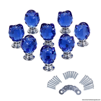 blue 8 x sx-r030 22mm crystal glass door knob + screw for home decoration& garden drawer/kitchen cabinet pull handles