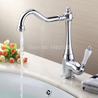brass deck mounted kitchen faucet with ceramic handle [kitchen-faucet-4053]