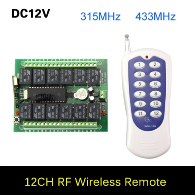 dc 12v 10a 12 ch 12ch rf wireless relay remote control switch 315 mhz 433 mhz transmitter receiver 3 working modes self-locking
