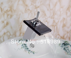deck mount single handle basin sink faucet waterfall bathroom glass mixer polished chrome bath tree572
